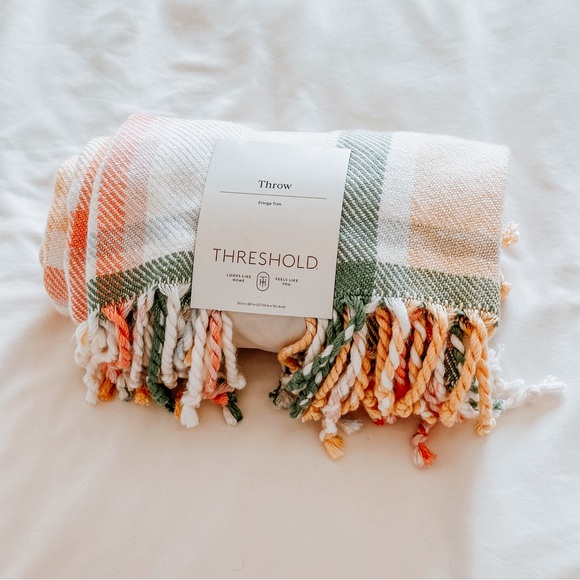 Threshold Plaid Throw Fringe Trim Super Soft Blanket - Picture 3 of 8